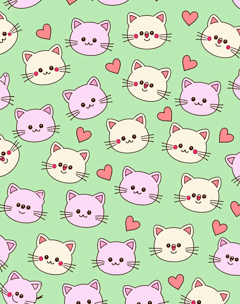 Kawaii Pink Cream Cat Hearts Rug