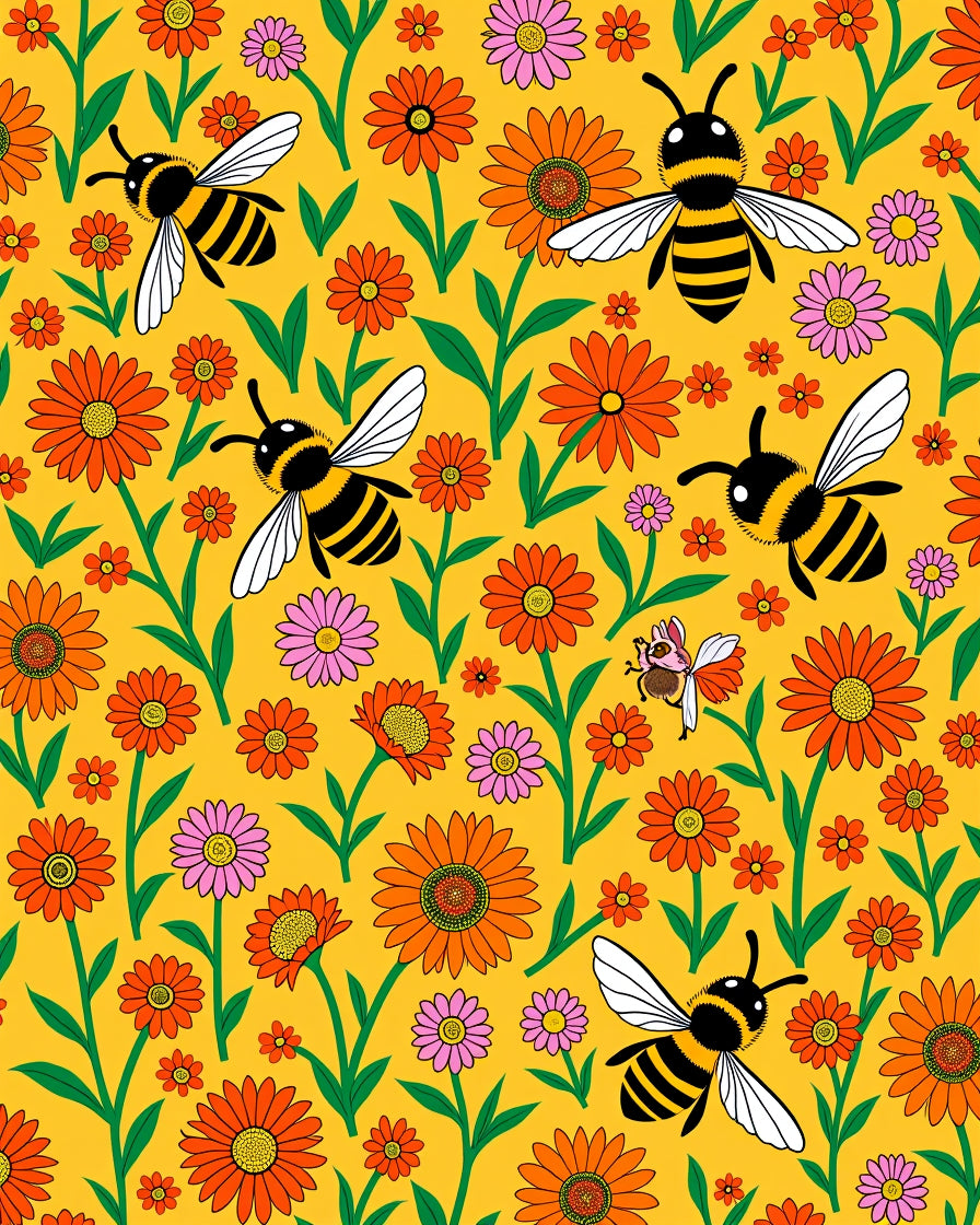 Retro Sunflowers and Bees Artwork Rug