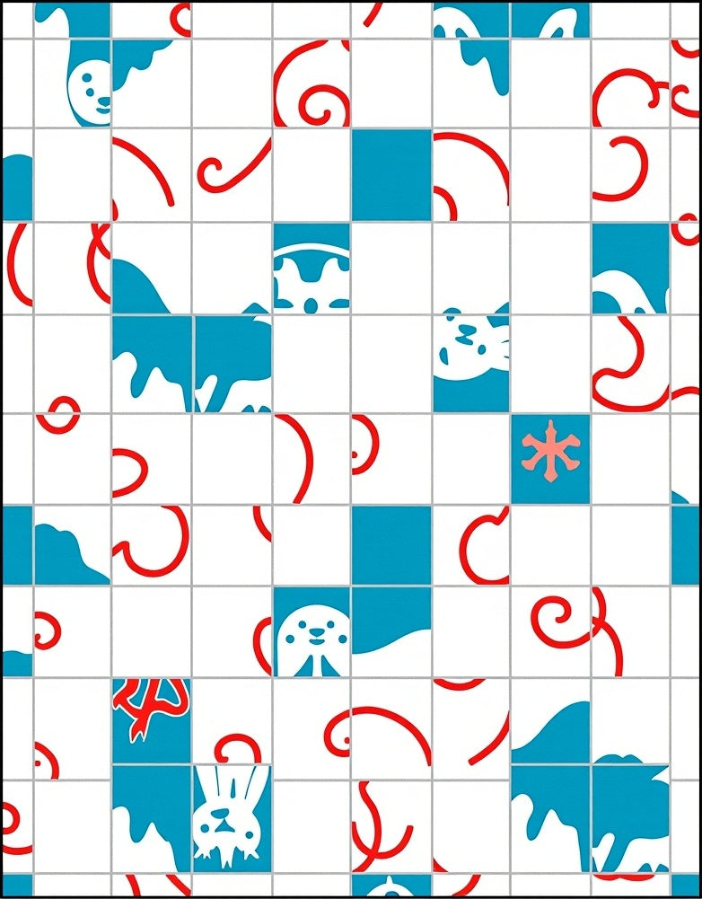 Playful White Blue Red Animal Squares Rug