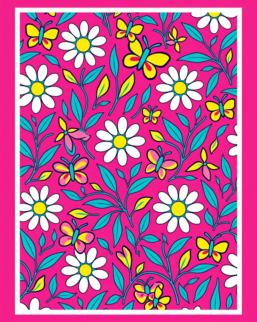 Whimsical Pink Floral Butterfly Garden Rug