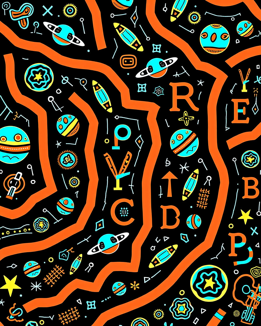 Orange Wavy Abstract Space Icons Rug