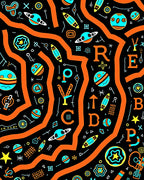 Orange Wavy Abstract Space Icons Rug