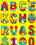 Bold Red Yellow Blue Alphabet Graphic Rug