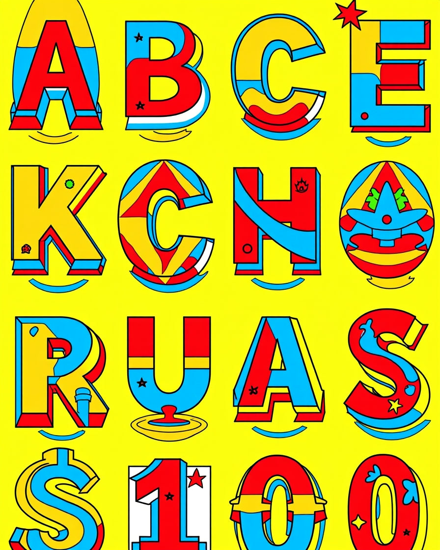 Bold Red Yellow Blue Alphabet Graphic Rug