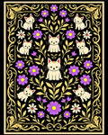 Whimsical Black Cats Purple Floral Garden Rug