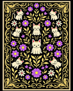Whimsical Black Cats Purple Floral Garden Rug