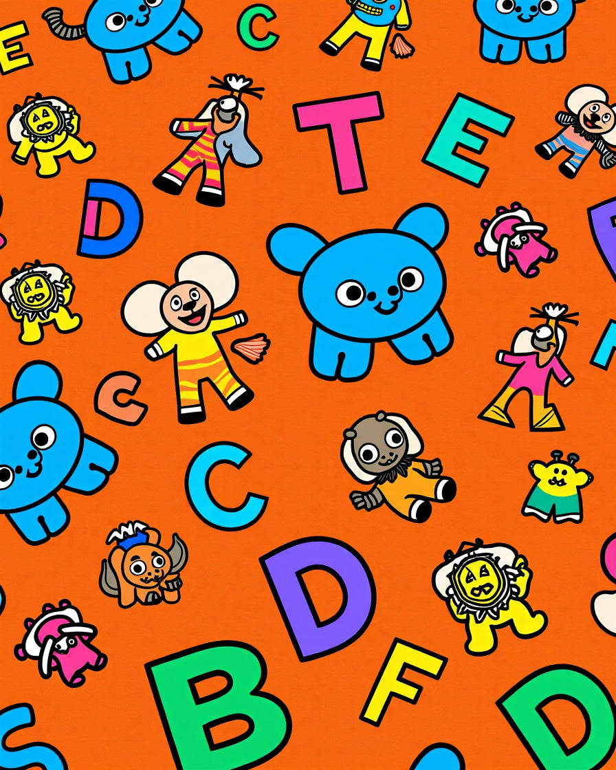 Orange Whimsical Alphabet Animal Fun Rug
