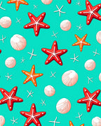 Red Orange Starfish Seashell Collection Rug