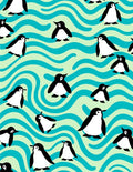 Playful Penguins on Teal Waves Rug