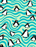 Playful Penguins on Teal Waves Rug