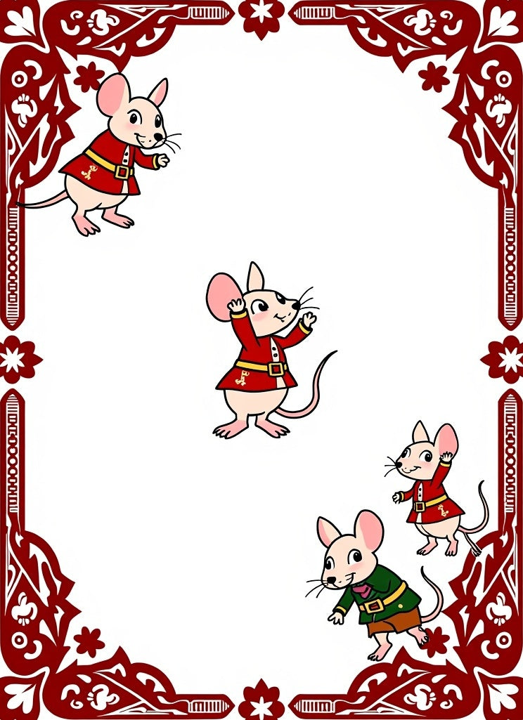 Red Mice Playing Border Design Rug