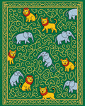 Emerald Green Lion Elephant Swirls Rug