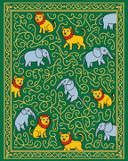 Emerald Green Lion Elephant Swirls Rug