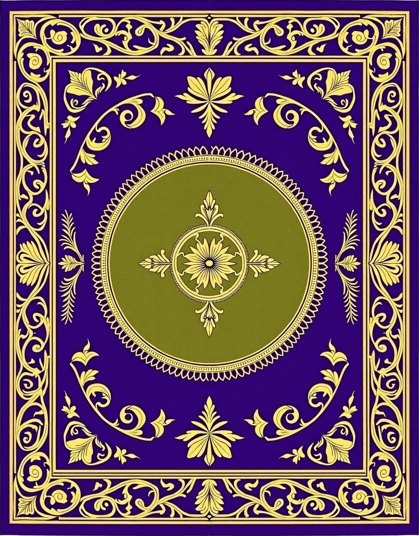 Royal Blue Gold Floral Medallion Rug