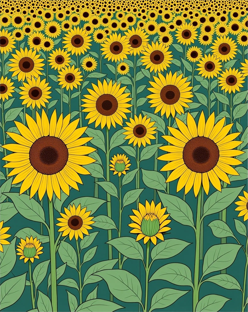 Golden Sunflowers Covering Teal Field Rug