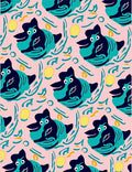 Whimsical Teal Bird Pink Background Rug