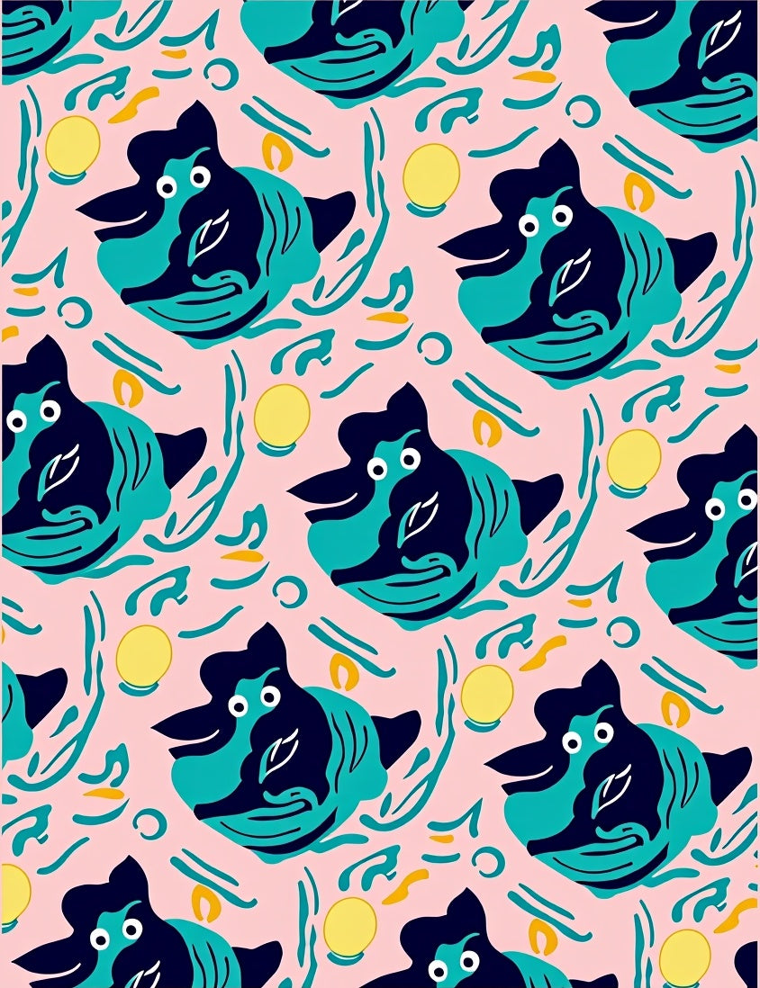 Whimsical Teal Bird Pink Background Rug