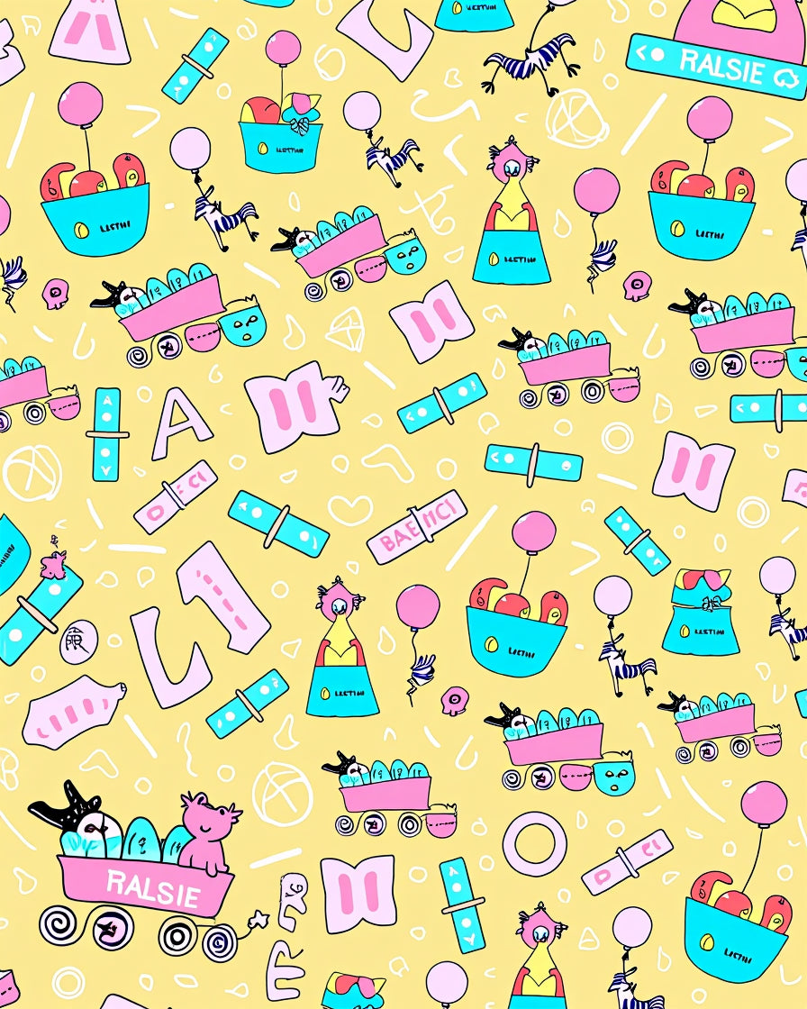 Whimsical Pink Blue Yellow Character Train Rug