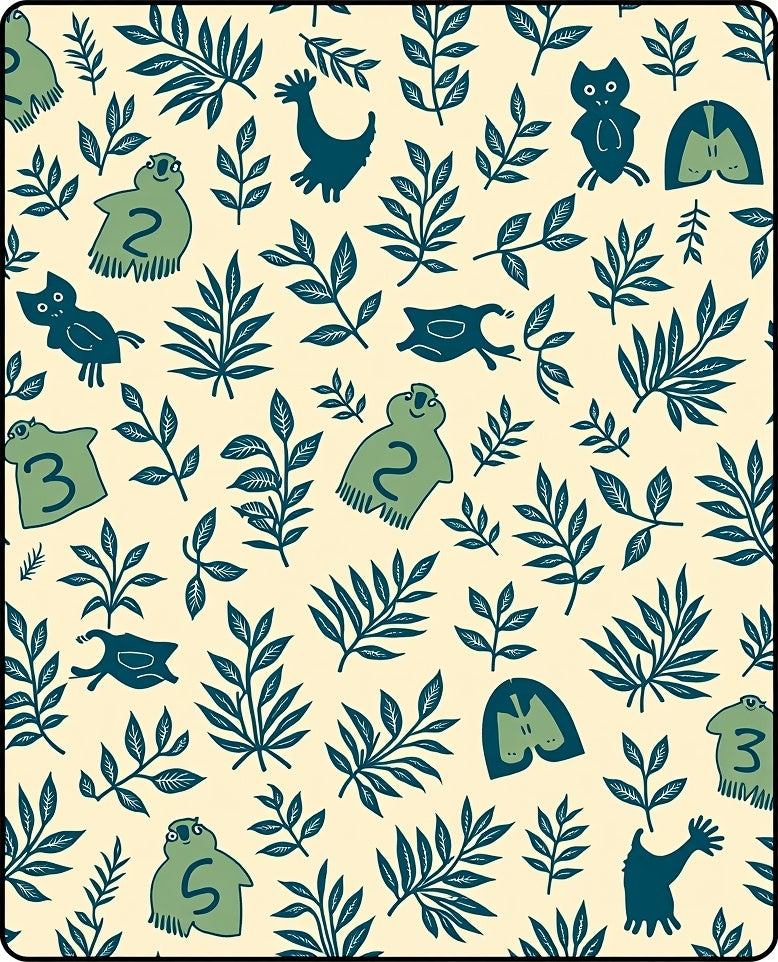 Whimsical Teal Creatures Leafy Garden Rug