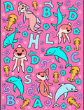 Pink Whimsical Sea Creatures Alphabet Rug