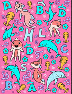 Pink Whimsical Sea Creatures Alphabet Rug