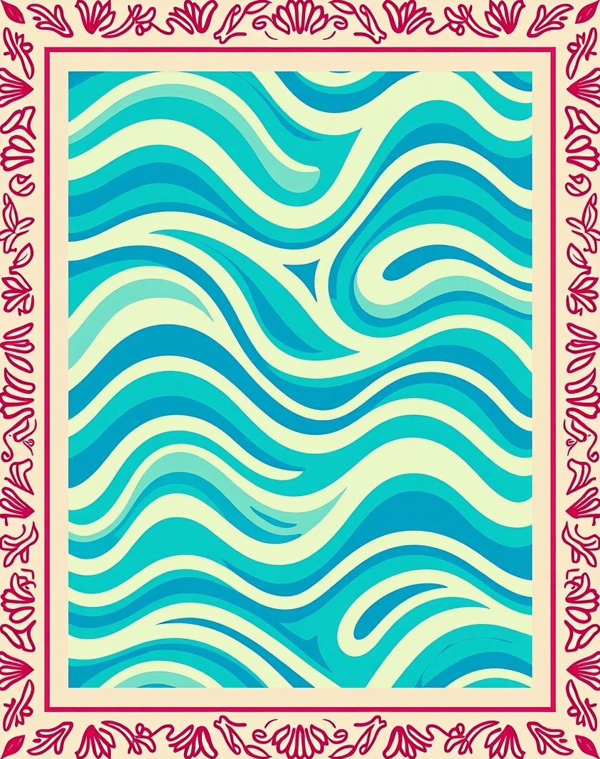 Turquoise Aqua Swirl Border Rug