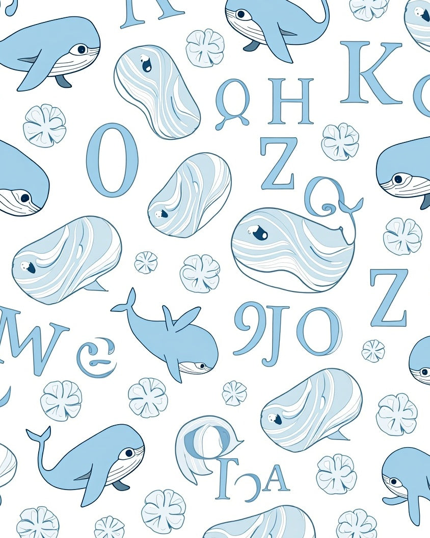 Blue Whales Among Alphabet Blobs Rug