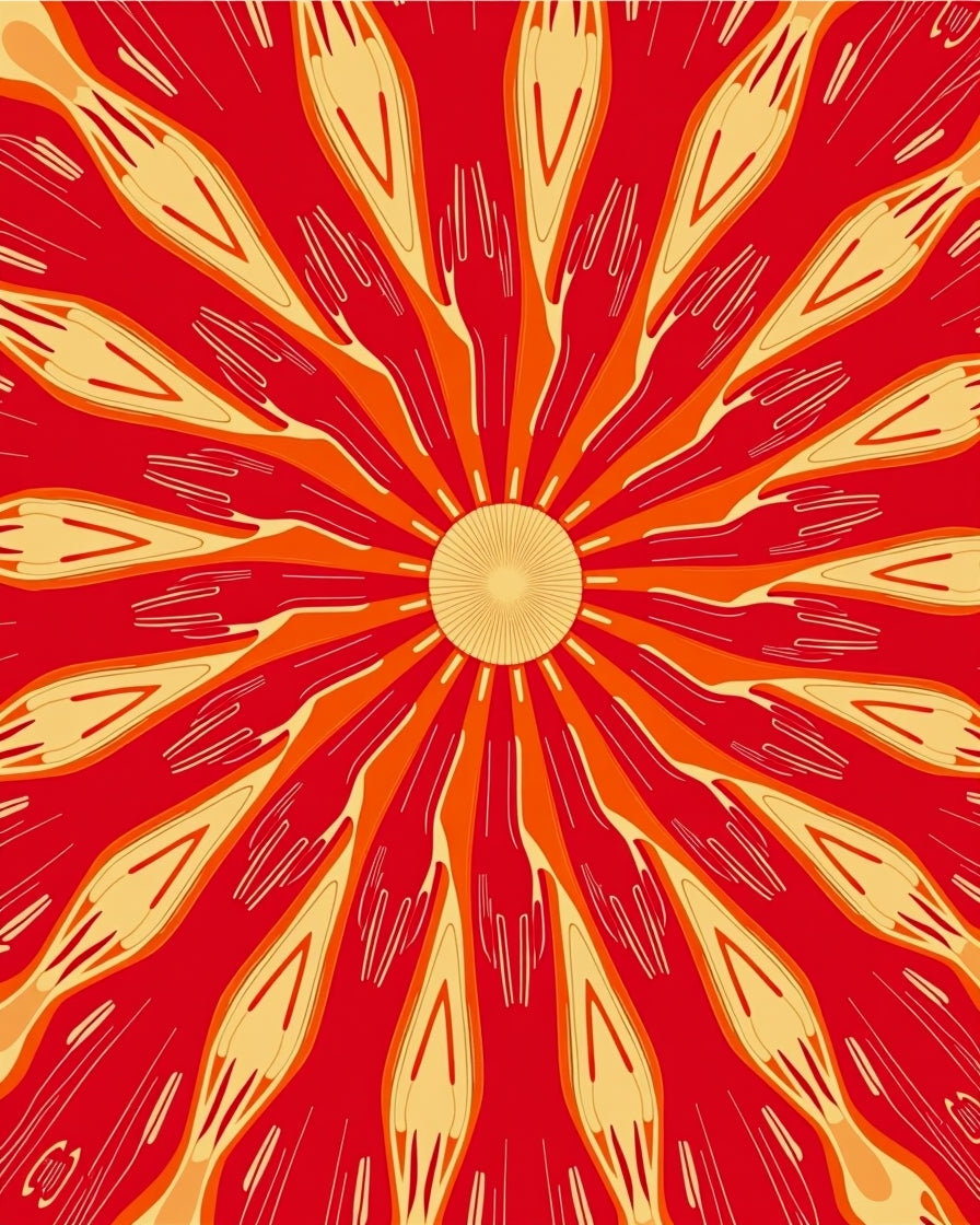 Vibrant Red Flame Sunburst Rug