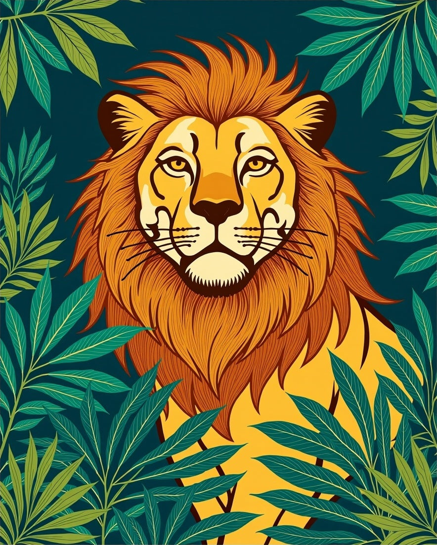 Lush Emerald Jungle Lion Portrait Rug