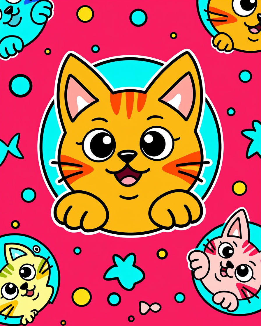 Cute Orange Cat Kawaii Collage Rug