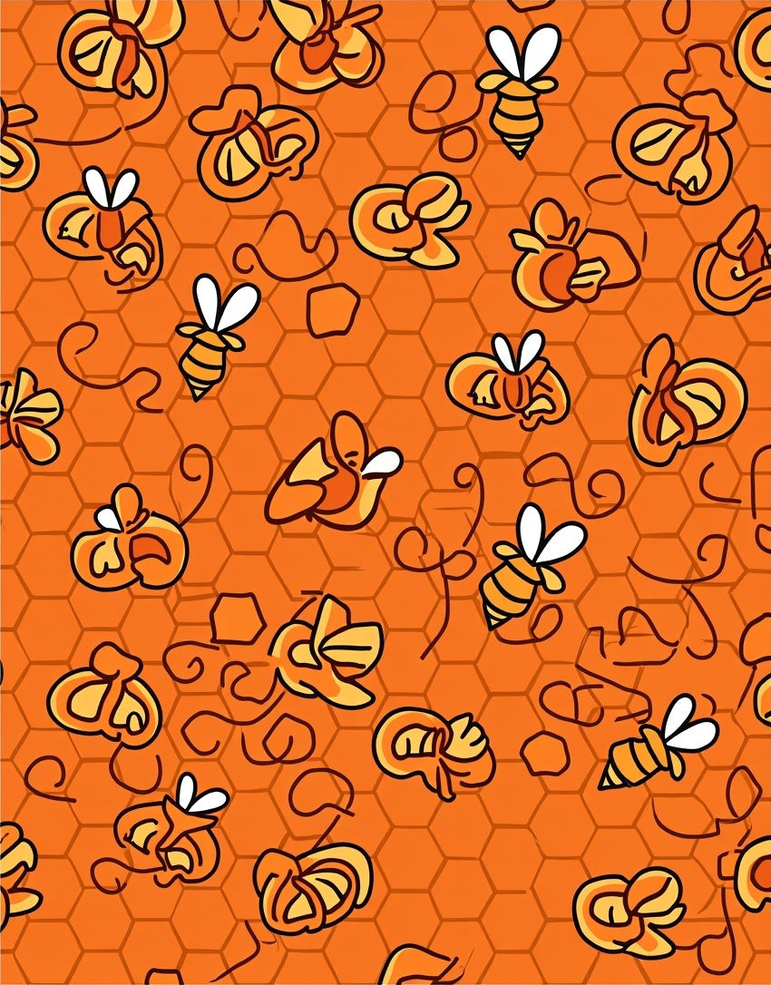 Orange Honeycomb Bees Illustration Rug