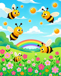 Playful Bees And Flowers Meadow Rainbow Rug