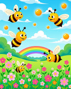 Playful Bees And Flowers Meadow Rainbow Rug