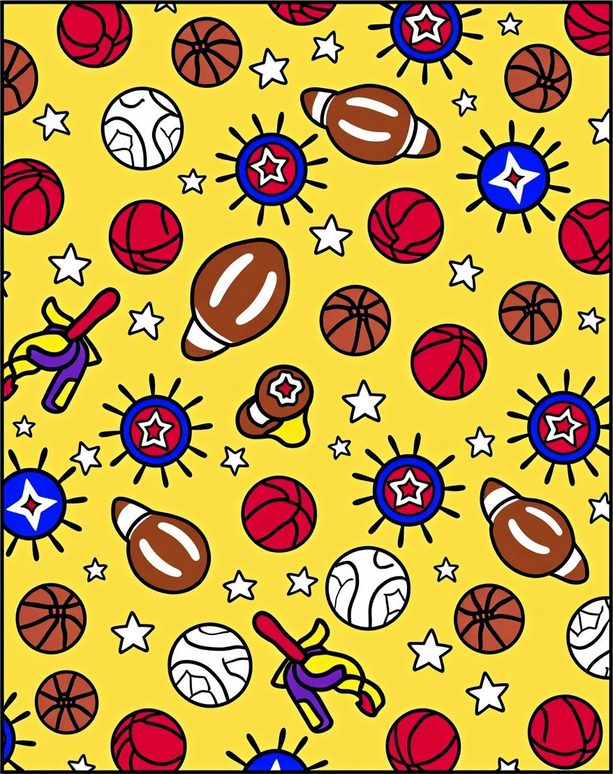 Whimsical Yellow Sports Ball Collection Rug