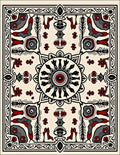 Crimson Black Floral Mandala Border Rug