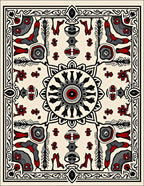 Crimson Black Floral Mandala Border Rug