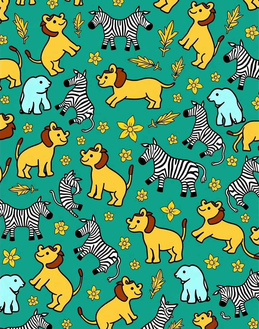 Happy Safari Animals Yellow Green Background Rug