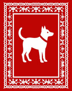 Red White Canine Folk Art Rug