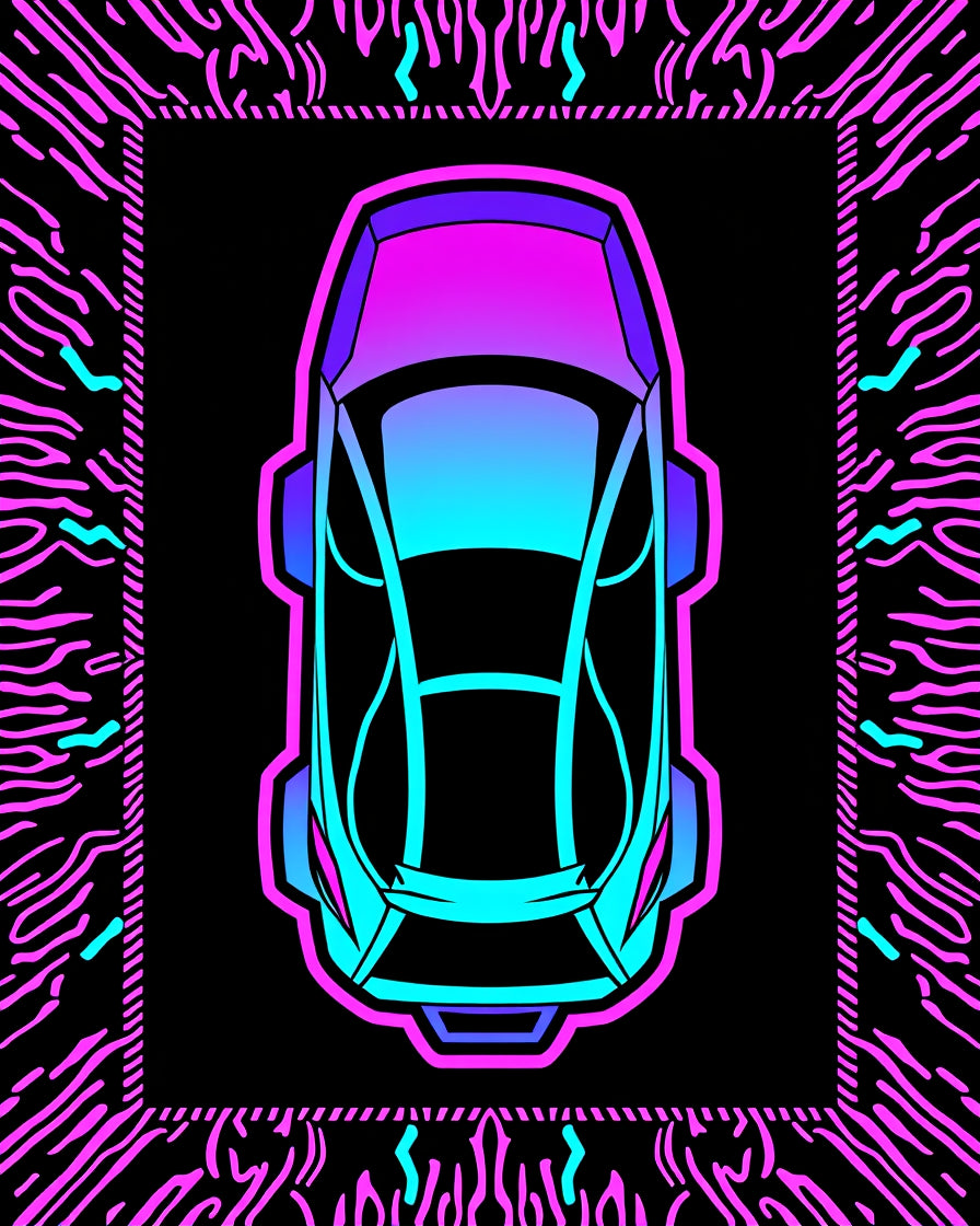Cyberpunk Neon Sports Car Rug
