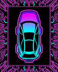 Cyberpunk Neon Sports Car Rug