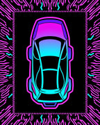 Cyberpunk Neon Sports Car Rug