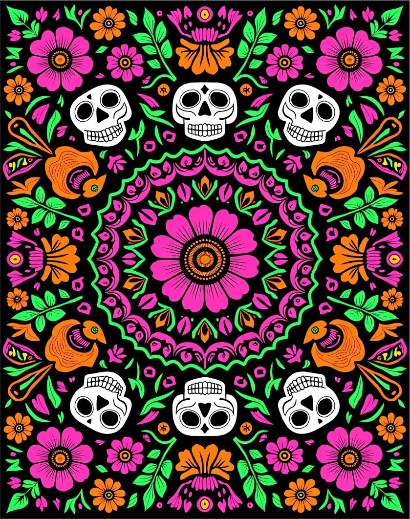 Vivid Skull Floral Mandala Garden Rug
