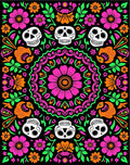 Vivid Skull Floral Mandala Garden Rug