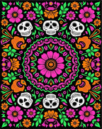 Vivid Skull Floral Mandala Garden Rug