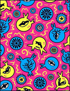 Groovy Pink Yellow Blue Abstract Monsters Rug