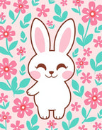 Cute White Bunny Pink Floral Garden Rug