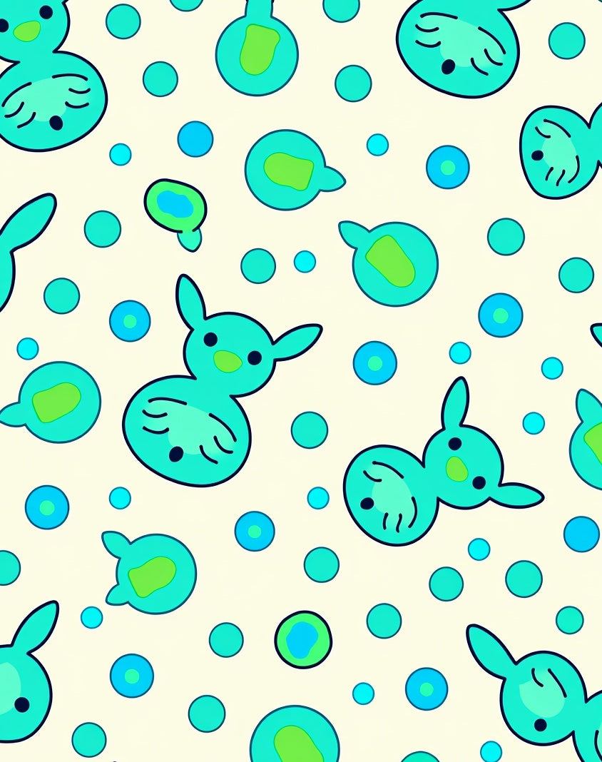Teal Cartoon Creatures Dot Splash Rug
