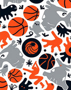 Whimsical Orange Basketball Character Medley Rug