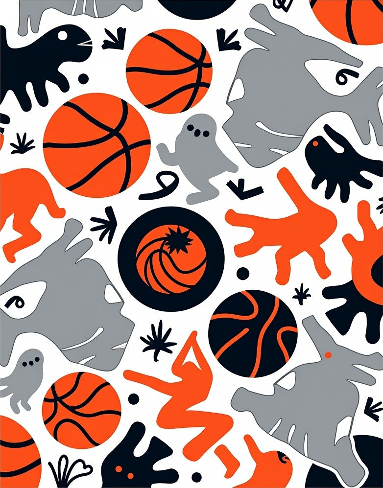 Whimsical Orange Basketball Character Medley Rug