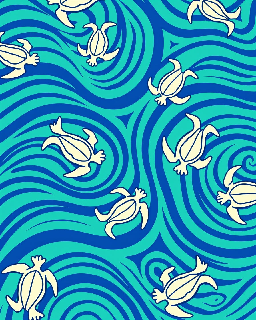 Sea Turtle Swirl Aqua Blue Rug